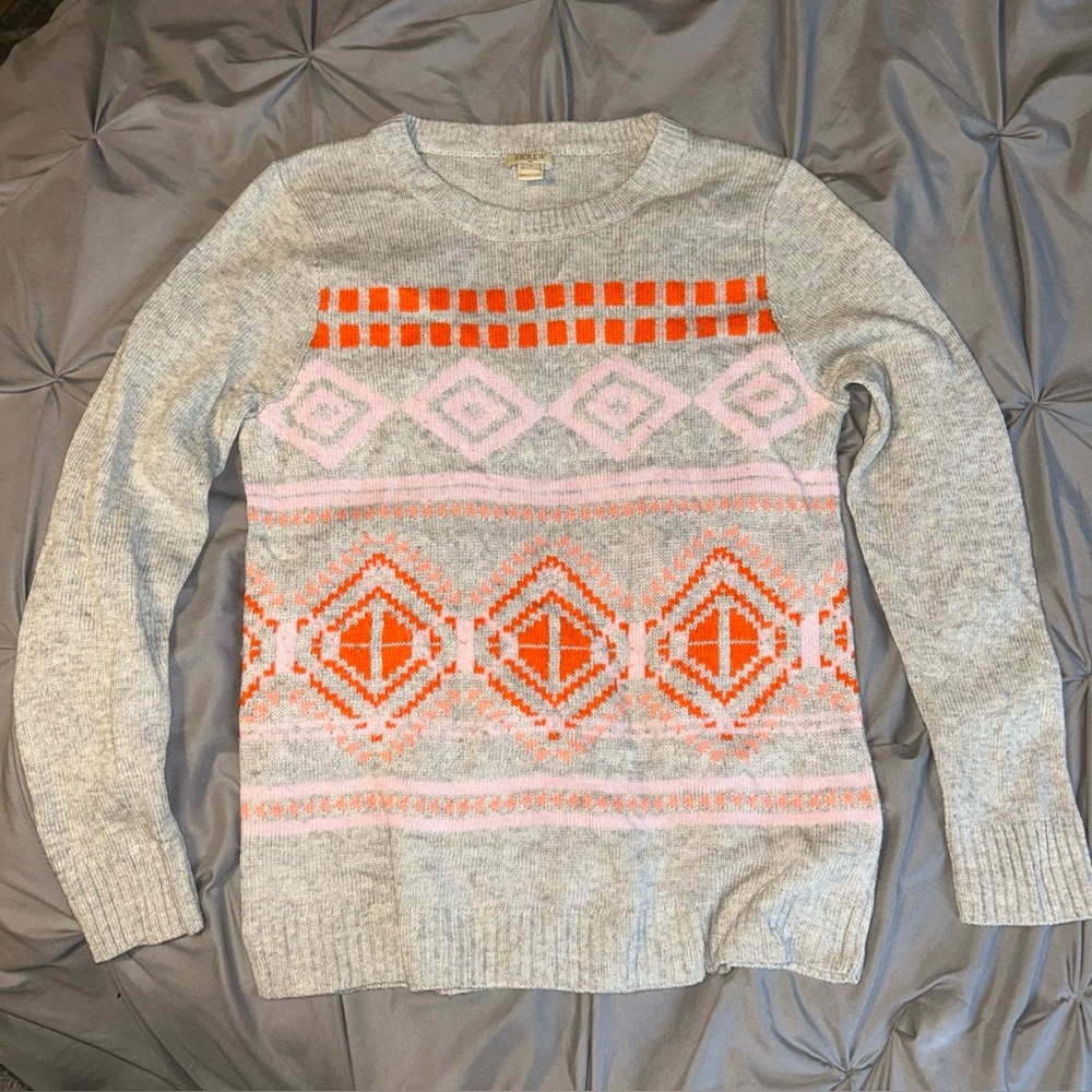 J.Crew Fair Isle Crewneck Sweater Heather Dove Pink Wool Blend Size S